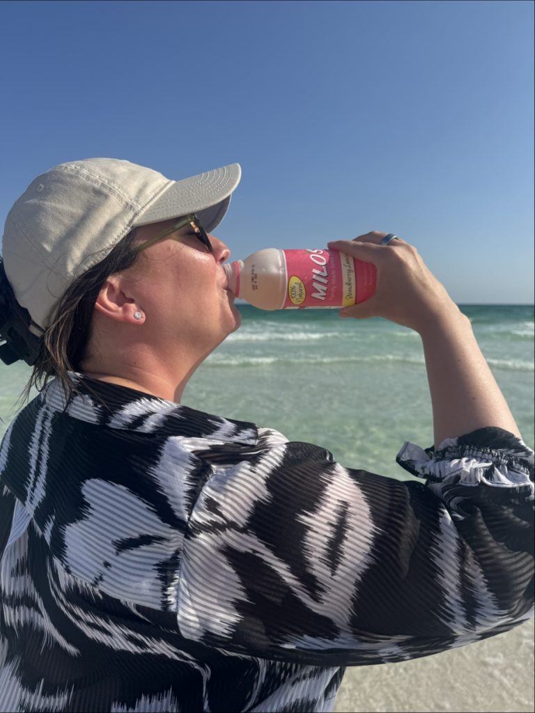 Milo's strawberry lemonade on the beach